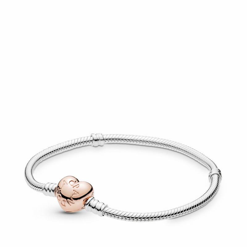 Pandora Moments Heart & Snake Chain Bracelet Ireland - Pandora Rose/Sterling Silver - 403865LEM